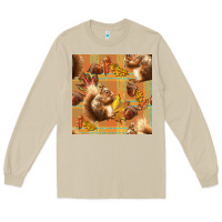 Mushroom fall squirrel and plaid seamless Long Sleeve Tee - BundleAndBundleShop