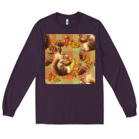 Plum fall squirrel and plaid seamless Long Sleeve Tee - BundleAndBundleShop