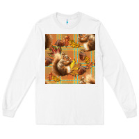 White fall squirrel and plaid seamless Long Sleeve Tee - BundleAndBundleShop