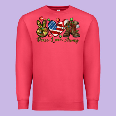 Peace Love Army Christmas Premium Sweatshirt Designed By Nancycooperartshop