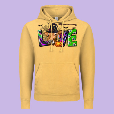 Love Halloween Cow Vintage Hoodie Designed By Texasbilliewilder