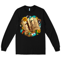 Black cross with bible and sunflowers Long Sleeve Tee - AdoDesignShop