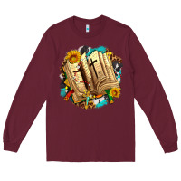 Burgundy cross with bible and sunflowers Long Sleeve Tee - AdoDesignShop
