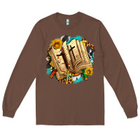 Chestnut cross with bible and sunflowers Long Sleeve Tee - AdoDesignShop