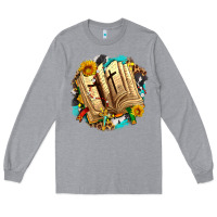 Heather Grey cross with bible and sunflowers Long Sleeve Tee - AdoDesignShop