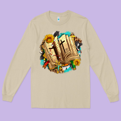 Cross With Bible And Sunflowers Long Sleeve Tee Designed By Adodesignshop