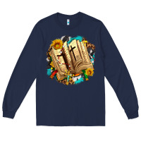 Navy cross with bible and sunflowers Long Sleeve Tee - AdoDesignShop