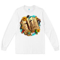 White cross with bible and sunflowers Long Sleeve Tee - AdoDesignShop
