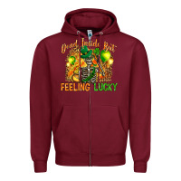 Burgundy dead inside but feeling lucky Zipper Hoodie - NancyCooperArtShop