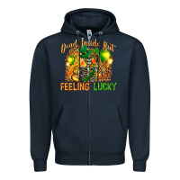 Navy dead inside but feeling lucky Zipper Hoodie - NancyCooperArtShop