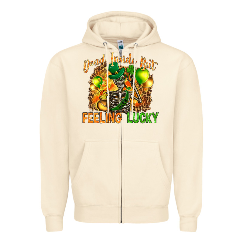 Dead Inside But Feeling Lucky Zipper Hoodie by NancyCooperArtShop | Teevron
