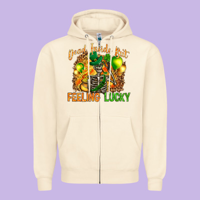 Dead Inside But Feeling Lucky Zipper Hoodie Designed By Nancycooperartshop