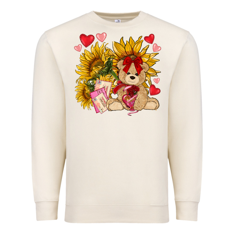 Valentines Day Sunflowers With Bear Hjf Premium Sweatshirt by NancyCooperArtShop | Teevron
