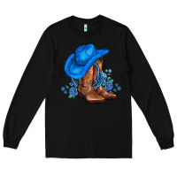 Black valentines day blue boots cowgirl hat and roses Long Sleeve Tee - AdoDesignShop
