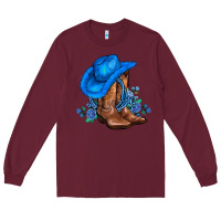Burgundy valentines day blue boots cowgirl hat and roses Long Sleeve Tee - AdoDesignShop