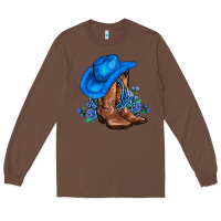 Chestnut valentines day blue boots cowgirl hat and roses Long Sleeve Tee - AdoDesignShop