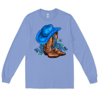 Colony Blue valentines day blue boots cowgirl hat and roses Long Sleeve Tee - AdoDesignShop