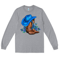Heather Grey valentines day blue boots cowgirl hat and roses Long Sleeve Tee - AdoDesignShop
