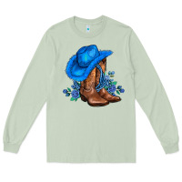 Matcha valentines day blue boots cowgirl hat and roses Long Sleeve Tee - AdoDesignShop