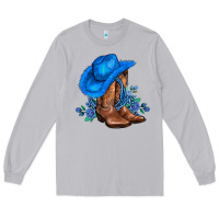 Moon Dust valentines day blue boots cowgirl hat and roses Long Sleeve Tee - AdoDesignShop