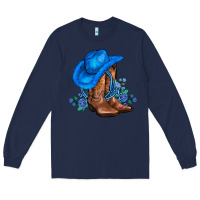 Navy valentines day blue boots cowgirl hat and roses Long Sleeve Tee - AdoDesignShop