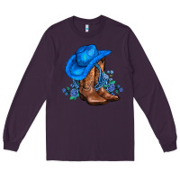 Plum valentines day blue boots cowgirl hat and roses Long Sleeve Tee - AdoDesignShop
