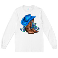 White valentines day blue boots cowgirl hat and roses Long Sleeve Tee - AdoDesignShop