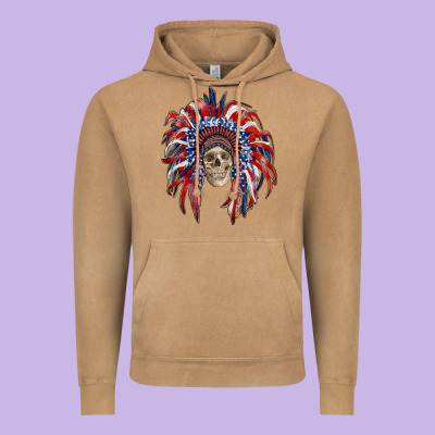 American Flag Indian Headdress With Skull Vintage Hoodie Designed By Ranaportraitstore