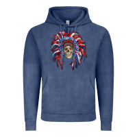 Vintage Denim american flag indian headdress with skull Vintage Hoodie - RanaPortraitStore