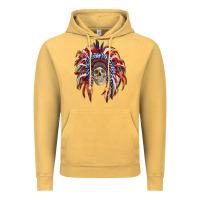 Vintage Mustard american flag indian headdress with skull Vintage Hoodie - RanaPortraitStore