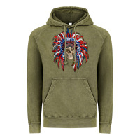Vintage Olive american flag indian headdress with skull Vintage Hoodie - RanaPortraitStore