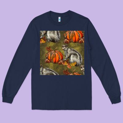 Squirrel Pumpkin Seamless Long Sleeve Tee Designed By Bundleandbundleshop