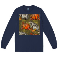 Navy squirrel pumpkin seamless Long Sleeve Tee - BundleAndBundleShop