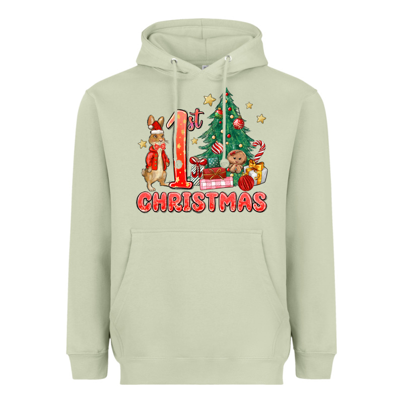 Red Christmas Bunny 1st Christmas Heavyweight Hoodie by MaliasSmallBusiness | Teevron