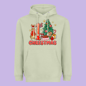 Red Christmas Bunny 1st Christmas Heavyweight Hoodie Designed By Maliassmallbusiness