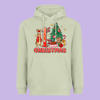 Red Christmas Bunny 1st Christmas Heavyweight Hoodie Designed By Maliassmallbusiness