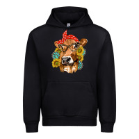 Black Western Cow with Sunflowers and Gemstone Urban Hoodie - texasbilliewilder
