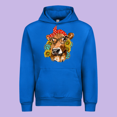 Western Cow With Sunflowers And Gemstone Urban Hoodie Designed By Texasbilliewilder