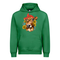 Emerald Western Cow with Sunflowers and Gemstone Urban Hoodie - texasbilliewilder