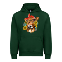 Forest Green Western Cow with Sunflowers and Gemstone Urban Hoodie - texasbilliewilder