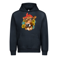 Navy Western Cow with Sunflowers and Gemstone Urban Hoodie - texasbilliewilder