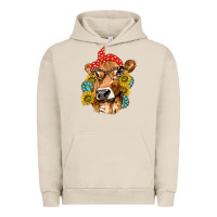 Pigment French Oak Western Cow with Sunflowers and Gemstone Urban Hoodie - texasbilliewilder