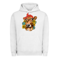 Pigment Lunar Rock Western Cow with Sunflowers and Gemstone Urban Hoodie - texasbilliewilder
