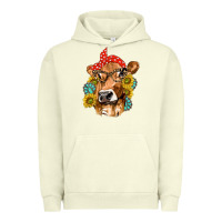 Pigment Pistachio Western Cow with Sunflowers and Gemstone Urban Hoodie - texasbilliewilder