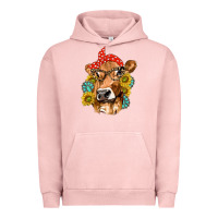 Pigment Salmon Western Cow with Sunflowers and Gemstone Urban Hoodie - texasbilliewilder