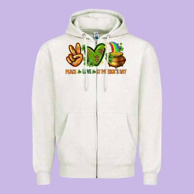 Peace Love St Patricks Day Zipper Hoodie Designed By Nancycooperartshop