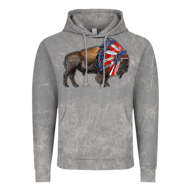 American Bison With Indian Headdress Vintage Hoodie by RanaPortraitStore | Teevron