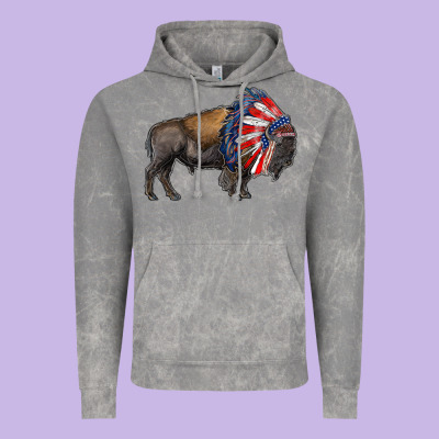 American Bison With Indian Headdress Vintage Hoodie Designed By Ranaportraitstore