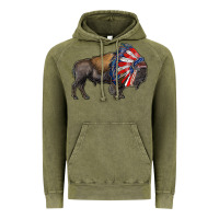 Vintage Olive american bison with indian headdress Vintage Hoodie - RanaPortraitStore