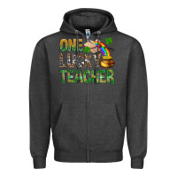 Charcoal Heather one lucky teacher st patricks Zipper Hoodie - NancyCooperArtShop